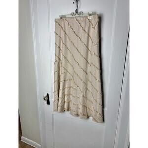Vintage Lena Gabrielle Pirate Fringe Maxi Skirt Womens 12 Beige Indie Sleaze Y2K